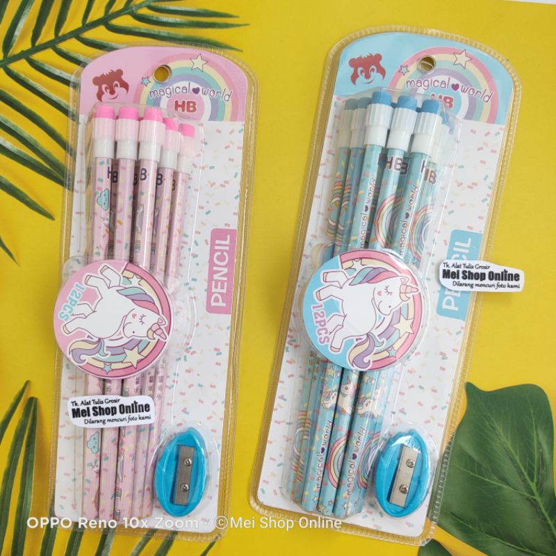 

Pensil Karakter Unicorn Set isi 12 pcs free serutan