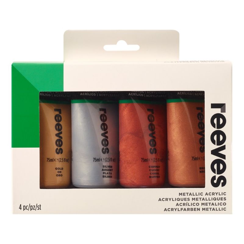 

Reeves Acrylic Paint Set 4 x 75 ml Metallic
