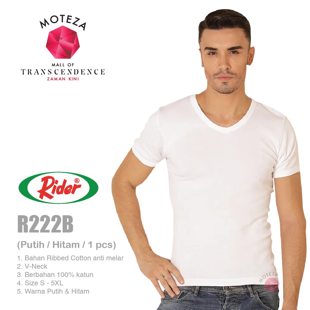 Kaos Dalam Oblong Pria T-Shirt - V Neck - RIDER R 222 / R222 - Putih / Hitam