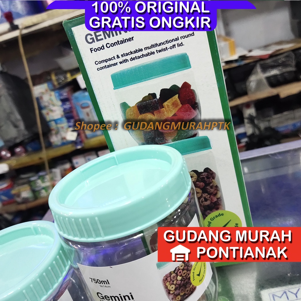 Toples Kue roti serbaguna 2 PCS / 2 Buah GEMINI FOOD CONTAINER satu pasang Tempat Wadah Toples Makanan Food Grade 700ml dan 500ml