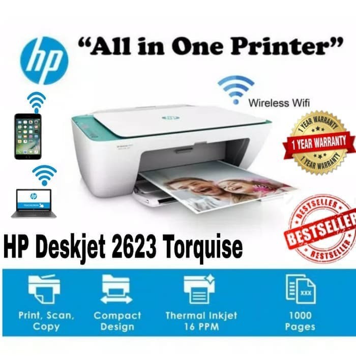 Printer HP DeskJet 2623 All In One Printer Wi-Fi Print Scan Copy RESMI - 2623 Free ongkir