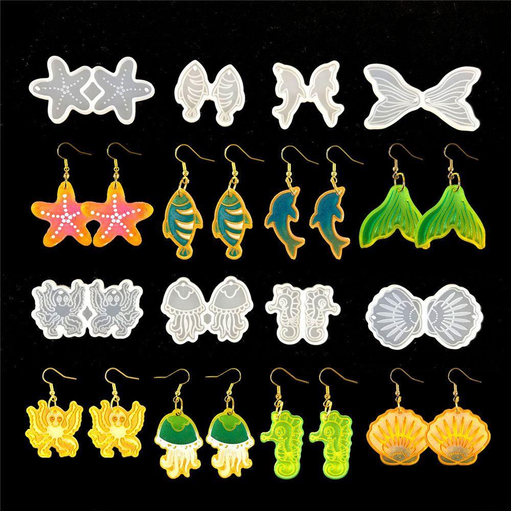 Preva Anting Cetakan Resin Menjuntai Handmade Ubur-Ubur Hewan Alat Membuat Perhiasan Hippocampus Resin Silicone Mold