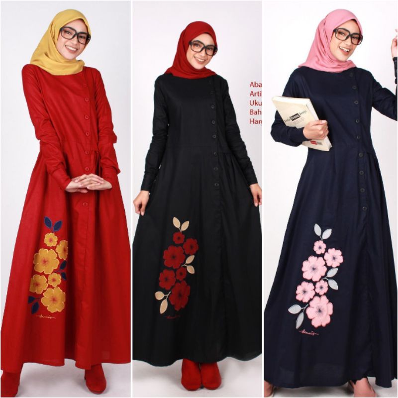 [BARU] Abaya simpel bunga Dannis Collection warna merah size L | 211121
