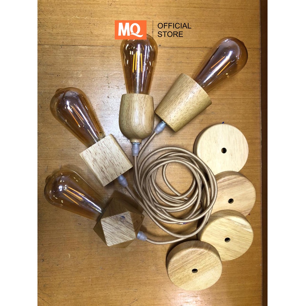 MQ Fitting Gantung KAYU terkeren termurah EELEGAN Edison filamen KAYU cafe Retro  - Fitting E27