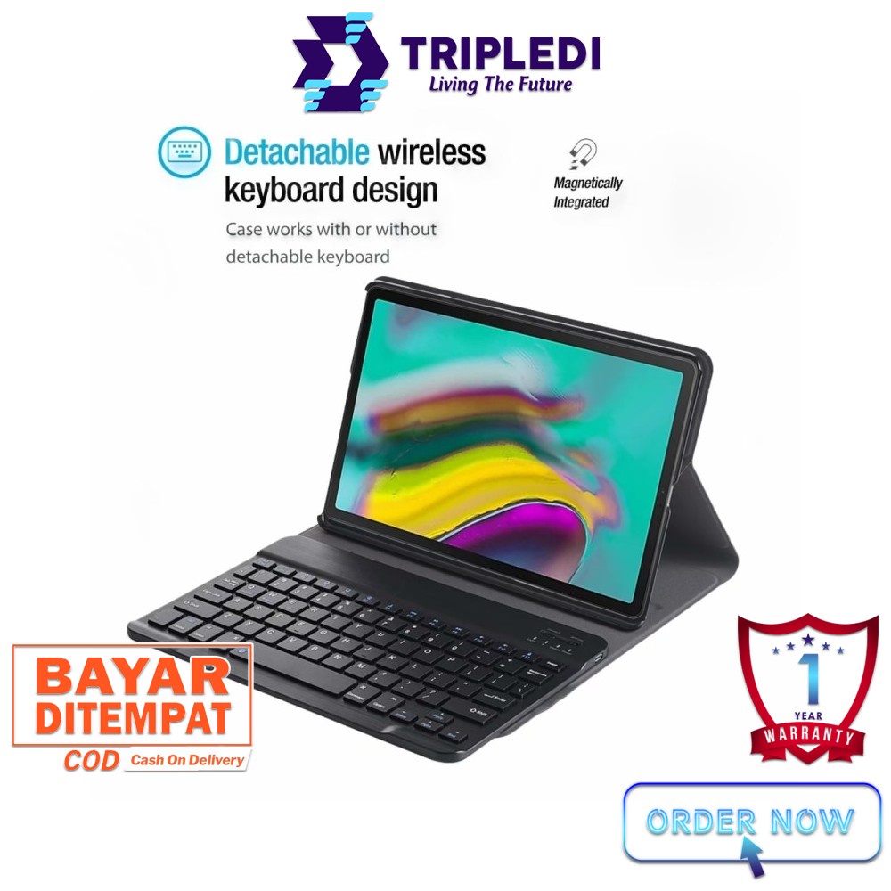 TRIPLEDI Case Keyboard Samsung Galaxy Tab A7 2020 SM-T500 SM-T505 10.4 inch Wireless Bluetooth Removable Magnetic Casing Leather Flip Stand Built-in Protektif Shockproof Folio Book Cover Sarung Pelindung Tablet Android-2