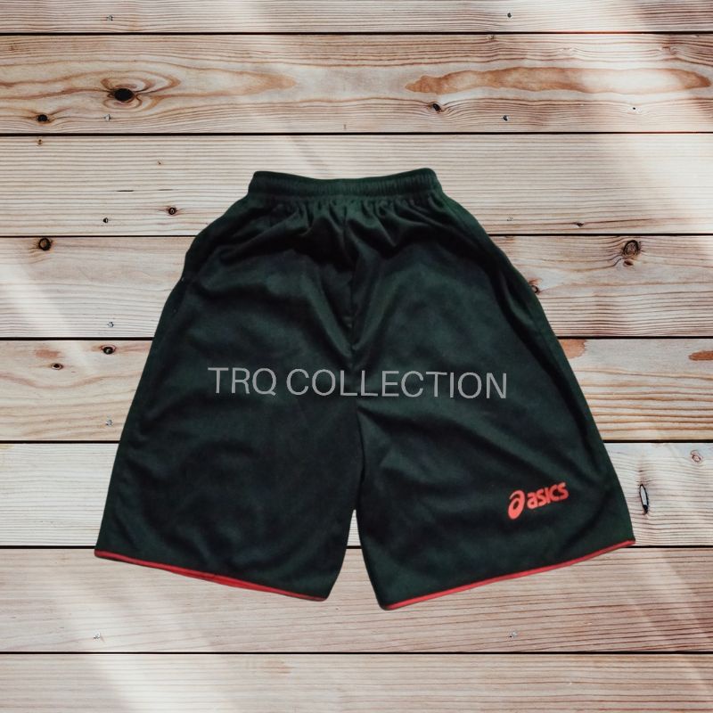 CELANA VOLI ASICS WARNA HITAM LIST MERAH PRIA WANITA TERBARU TERLARIS TERBAIK TERMURAH