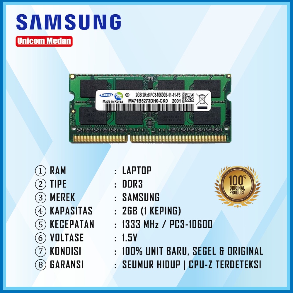 RAM LAPTOP DDR3 2GB 1333MHZ SAMSUNG PC3 10600