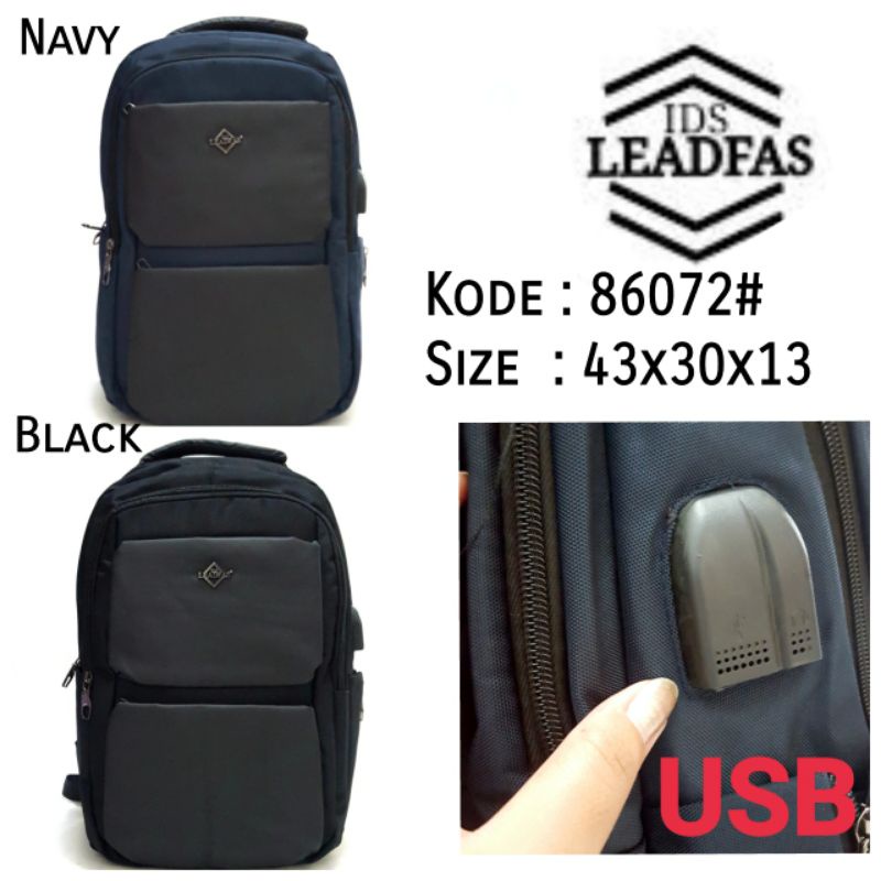 TERBARU TAS RANSEL SEKOLAH/KERJA COWOK ADA USB IDS LEADFAS 86072# 2WARNA NAVY BLACK