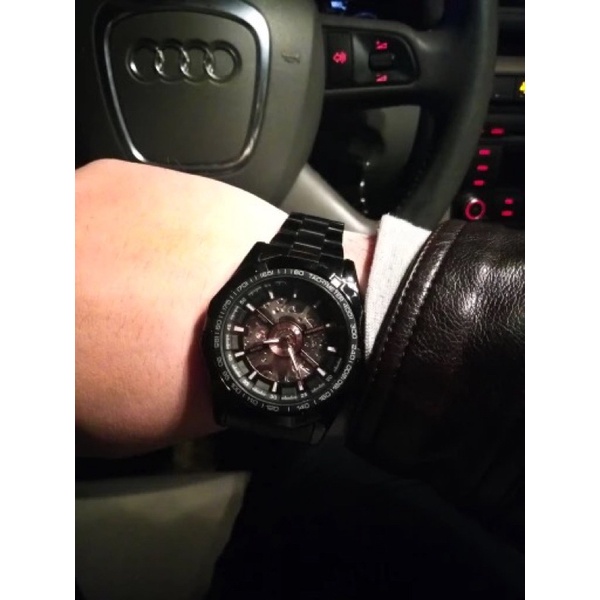 Jam Tangan Mekanik Automatic Forsining Skeleton Movement Sporty Bisnis All Black