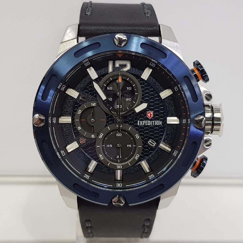 Jam Tangan Pria Expedition E6780MC Chronograph Silver Blue Leather