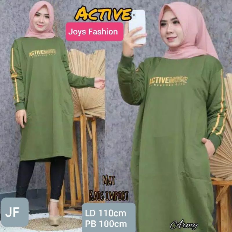 JF Tunik Kaos Wanita Lengan Panjang Jumbo Dewasa Terbaru Babyterry Wanita Muslimah Terbaru ACTIVE MODE