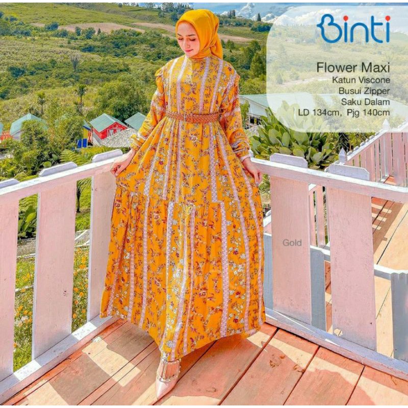 Baju Gamis Wanita Dress Flower Maxi Gamis Jumbo XXXL LD 130 PB 140 Katun Viscone Bangkok ori Binty