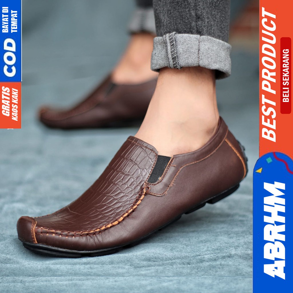 ABRHM X ASBUL Sepatu Slip On pria Kulit Asli Sepatu Pantofel Pria Kerja Sepatu Pria Casual Sepatu Kasual Kekinian Original Terlaris