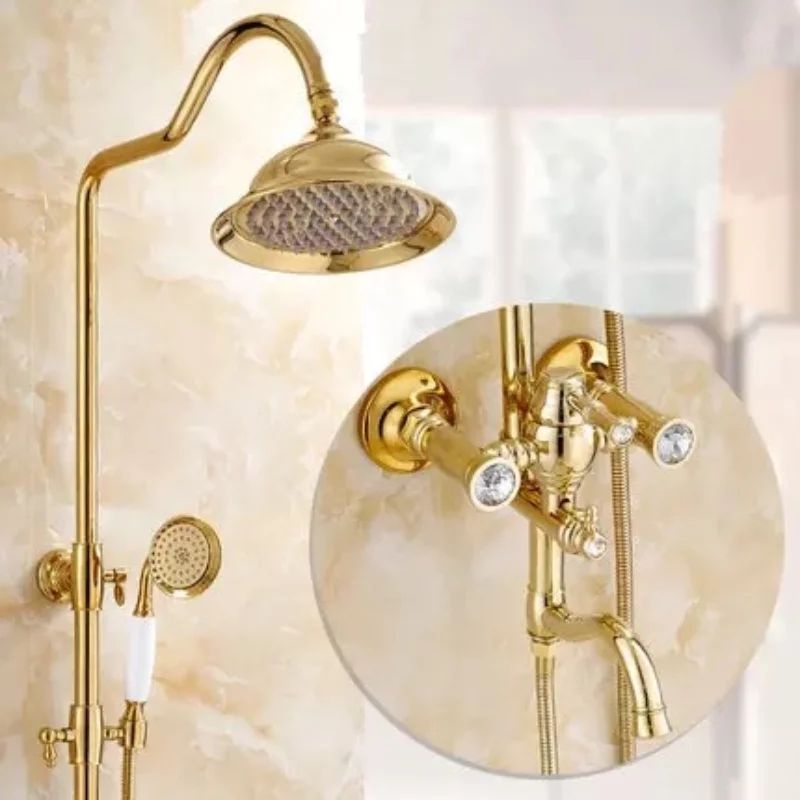 Shower tiang FSD GOLD / ROSE GOLD Coulomn set panas dingin emas kran tiang klasik