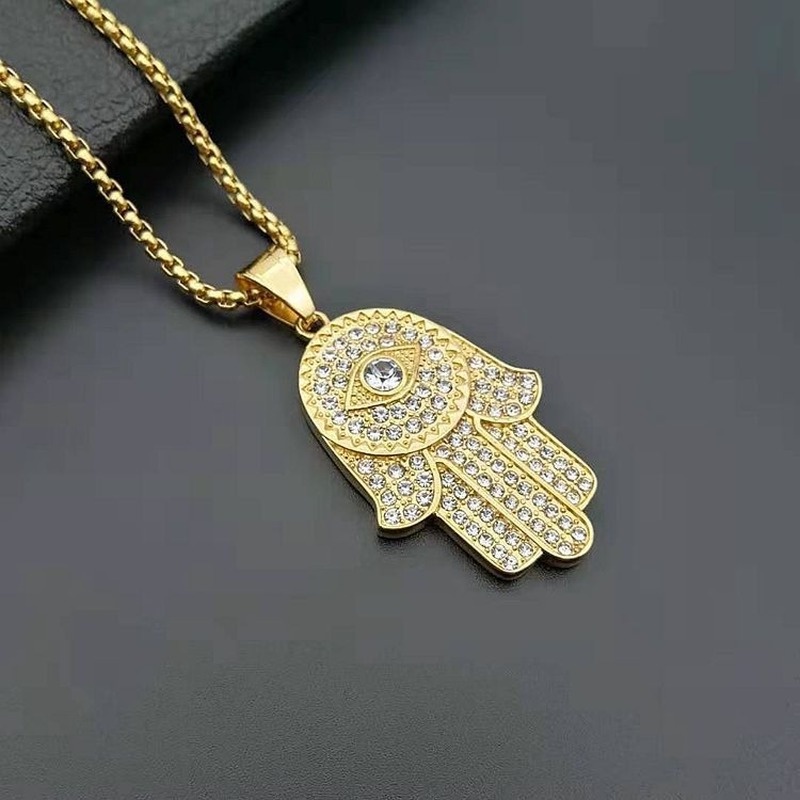 2022 Kalung Rantai Liontin Tangan Fatima Agama Bahan Titanium Steel Lapis Emas Untuk Pria