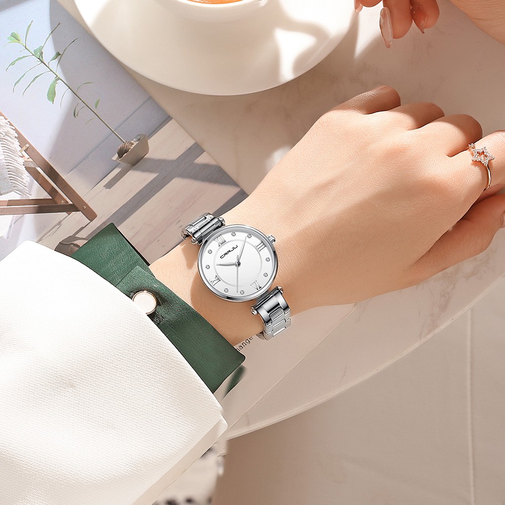 Jam Tangan Wanita CRRJU Top Brand Mewah Berlian Imitasi Jam Tangan Kasual Tahan Air Kuarsa Wanita Ga