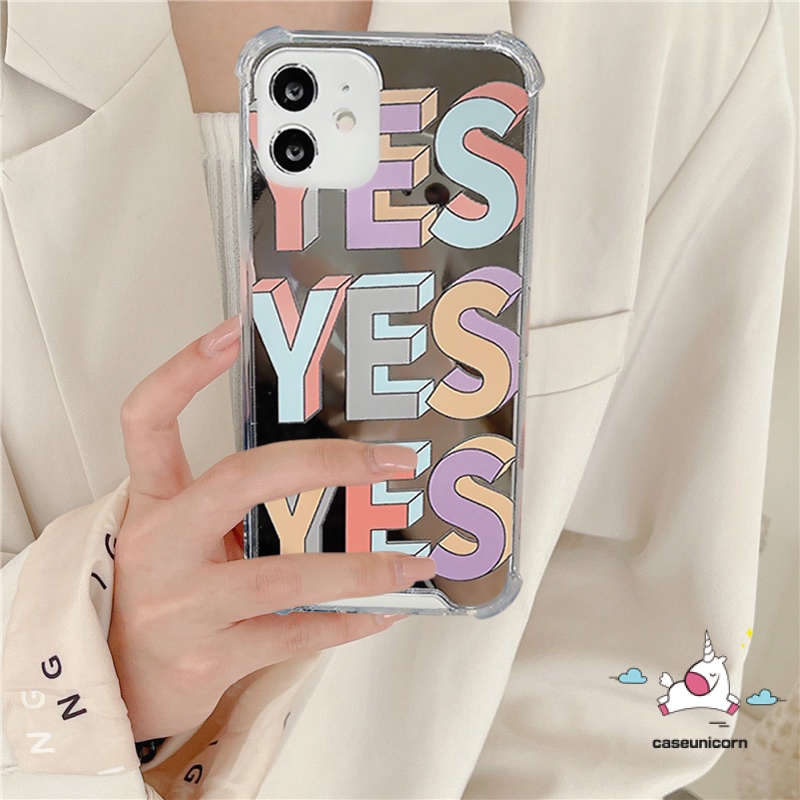 Soft Case Desain Tulisan YES Make up Aksen Cermin Tahan Banting Untuk IPhone 7plus 8plus 11 13 12 Pro Max X XS Max XR SE 2020 7 8 Plus