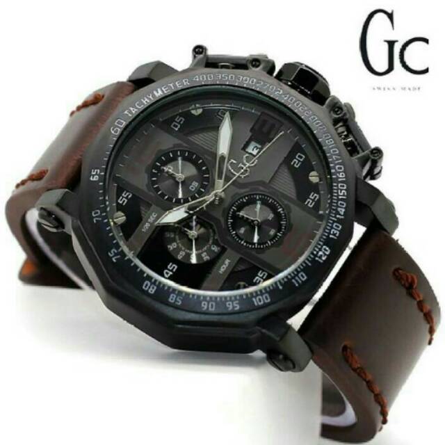 Jam tangan pria sport elegant Guess colection premium messi coklat tua