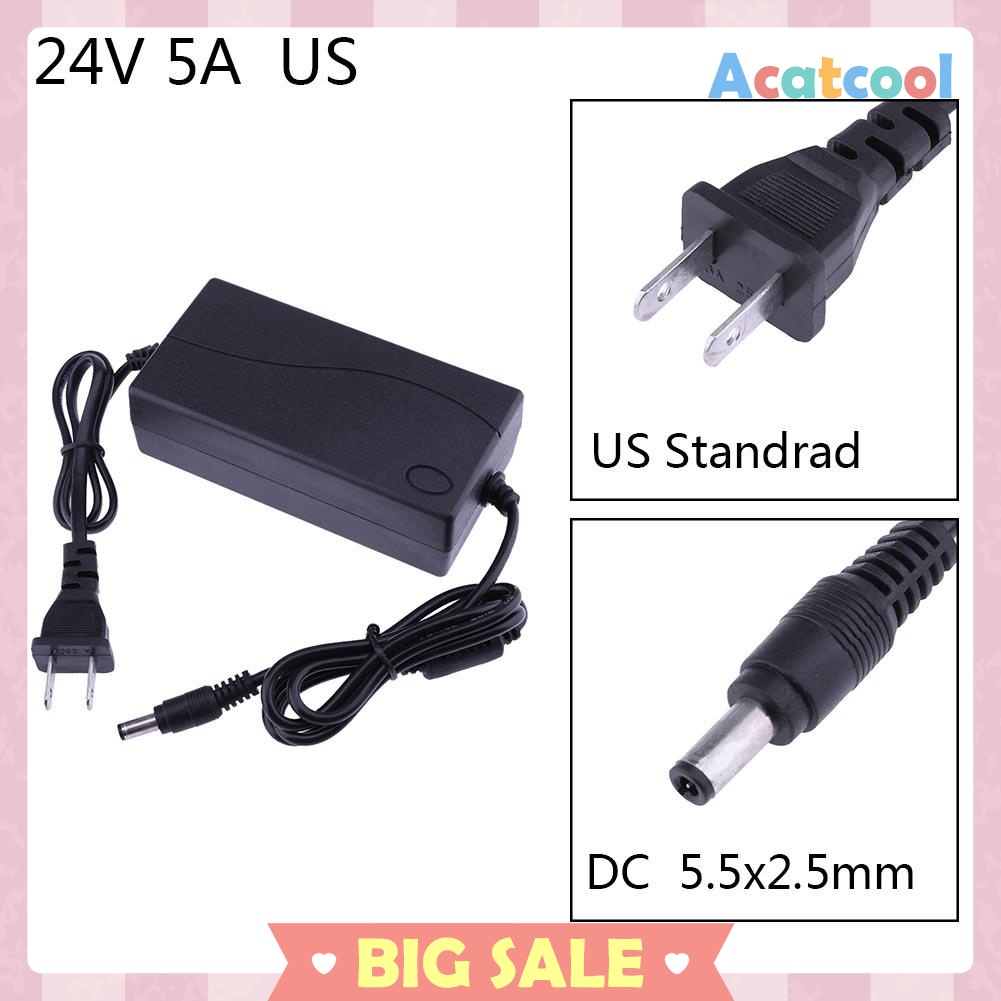 24V 5A AC to DC Power Adapter Converter 5.5*2.5mm for LED Light Belt