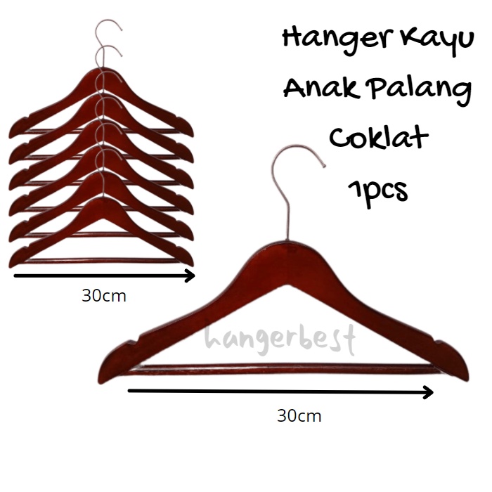 Hanger Kayu Anak (Wood) warna natural/coklat gantungan baju palang 1pcs