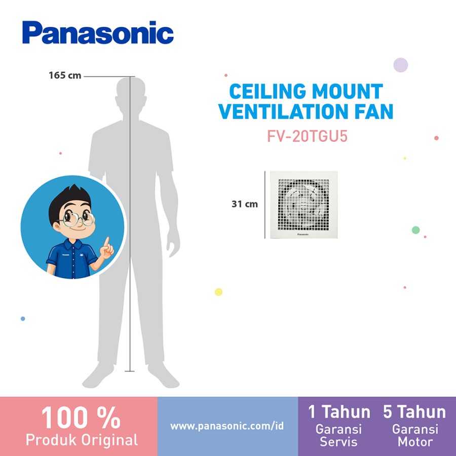 Panasonic Exhaust Fan Ceiling Plafon FV 20TGU / FV20TGU (Diameter Baling 20CM)