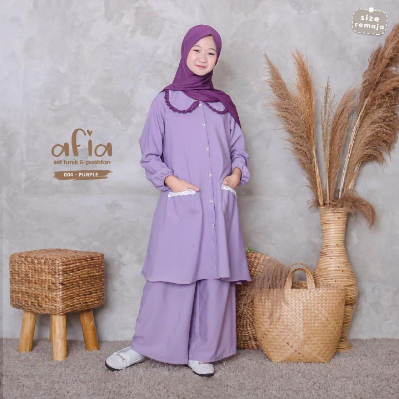 SETELAN MUSLIM ANAK REMAJA 9-11TAHUN/AFIA SET KIDS/SET ANAK TUNIK KATUN RAYON PLUS PASHTAN WOLFICE/GAMIS ANAK TANGGUNG/FAR MOSLEMSTORE