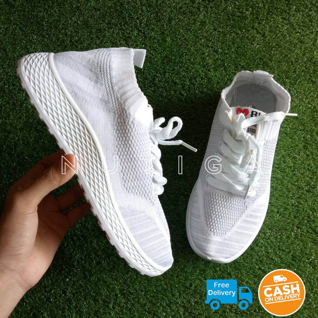 Sepatu Sneakers Wanita -  Kanialadiesoutfit - CityShoes Putih - Import Rajut Sol Polos