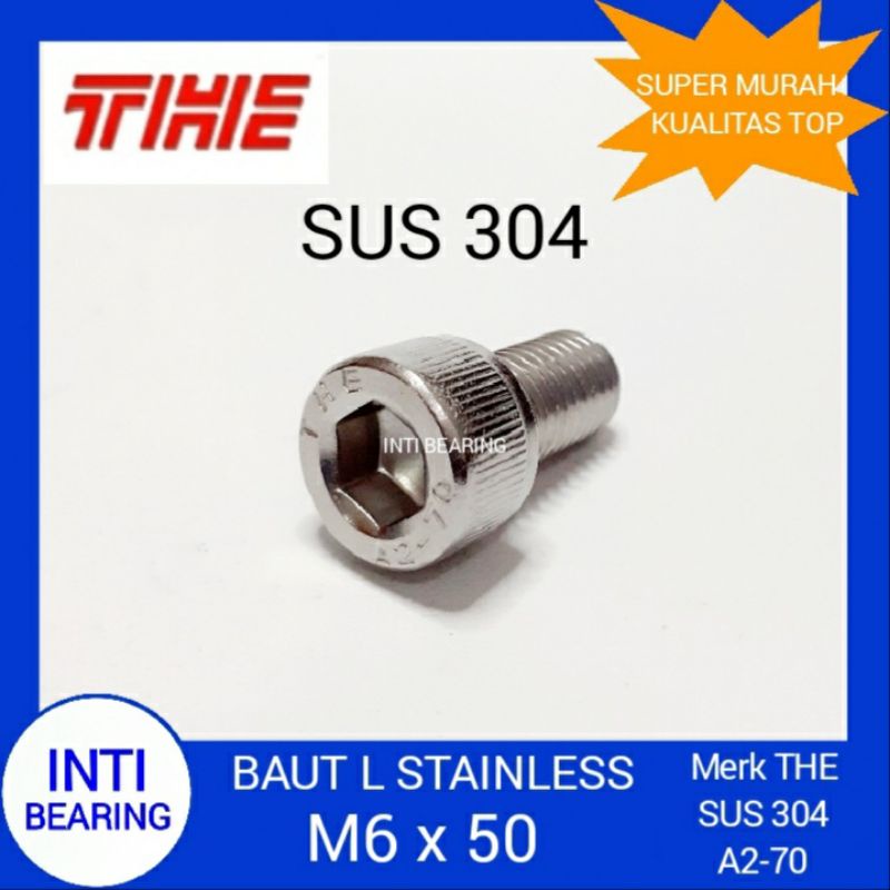 Jual BAUT L STAINLESS M6x50 MERK THE M6 x 50 SS SUS 304 HEX SOCKET HEAD