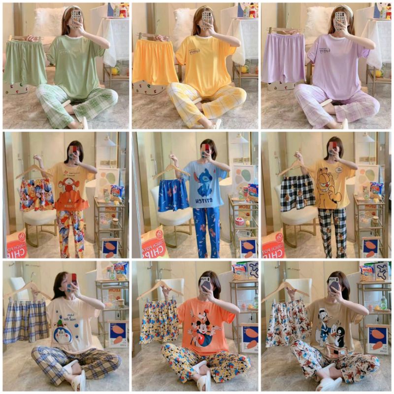 NEW Cp 3in1 /Cp Kaos Oversize Baju Tidur Import murah/Piyama Wanita Import  murah C12-B