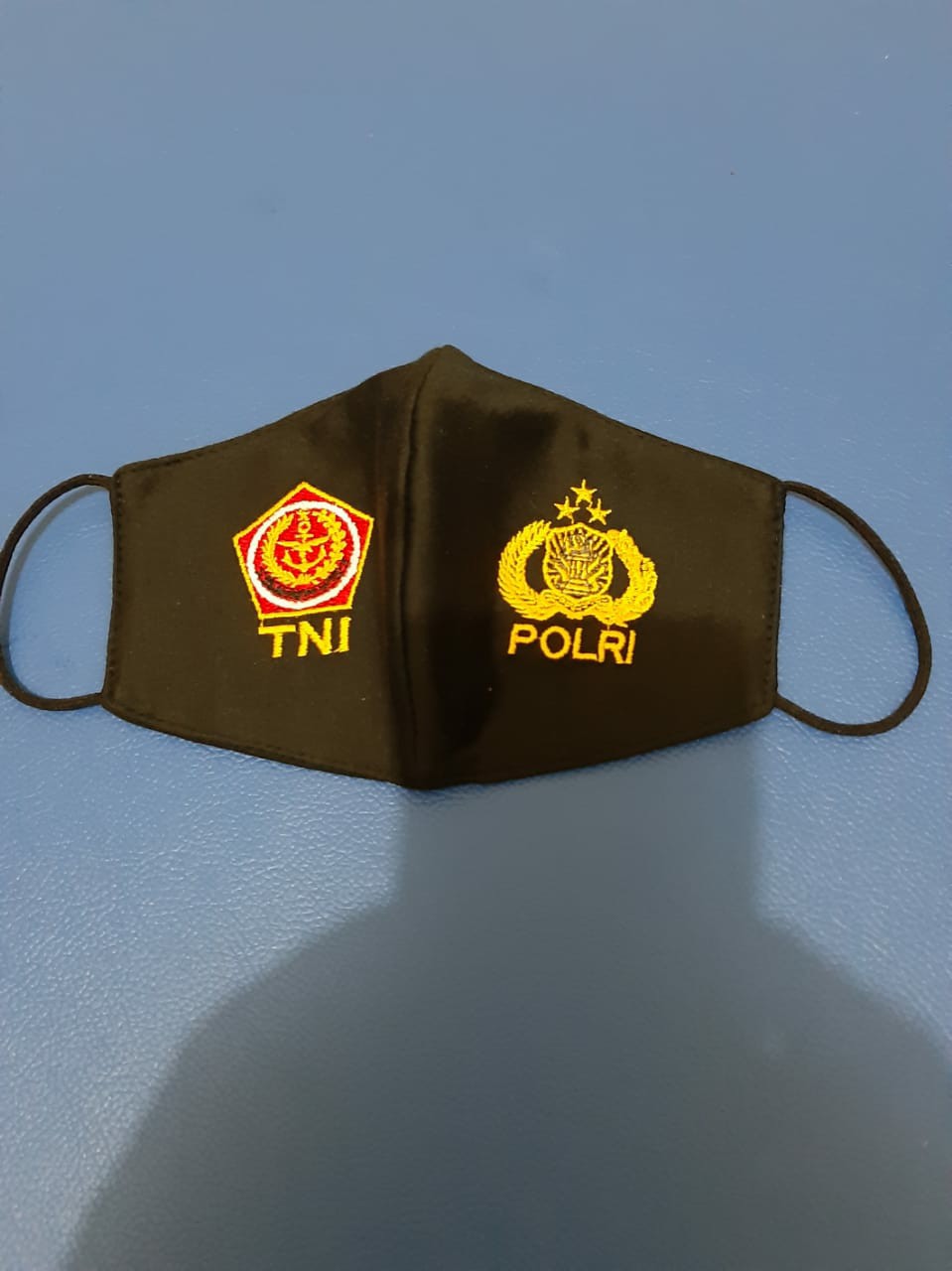 Masker 3 PLY kain katun standar WHO TNI POLRI bordir 