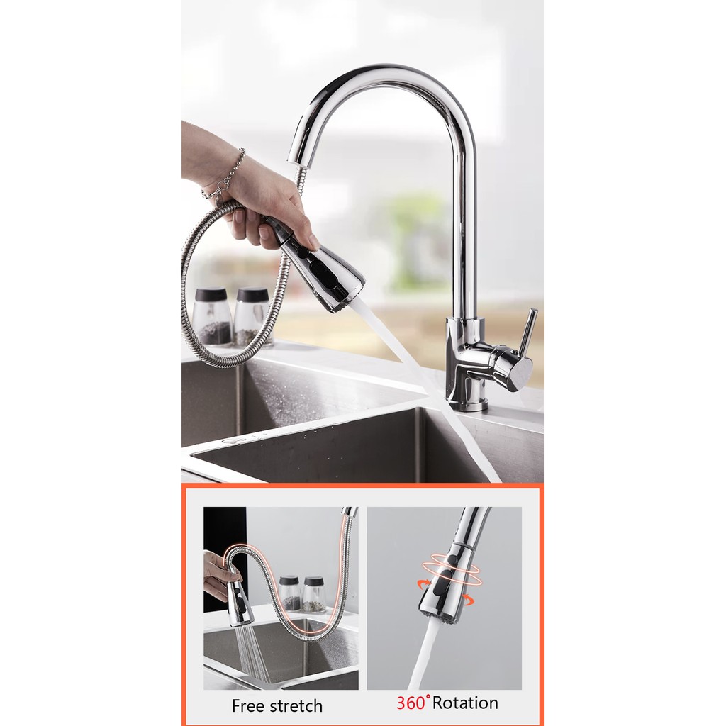 Kitchen Faucet Stainless Steel Brushed Nickel Mixer Faucet Single Hole Pull Out Spout Kitchen Sink Shopee Indonesia