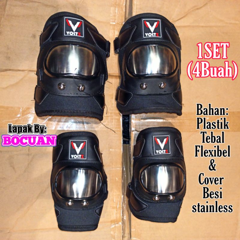 dekker voltz besi stainless mini pelindung siku tangan lutut kaki deker motor touring sepeda cross