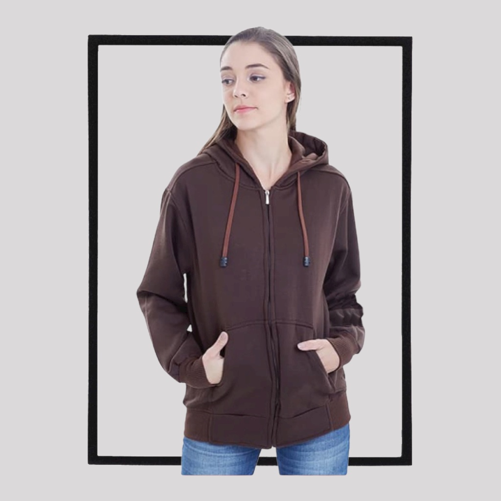 Hoodie Zipper Hoodie Zipper Pria Hoodie Zipper Wanita Hoodie Zipper Cokelat Polos Unisex