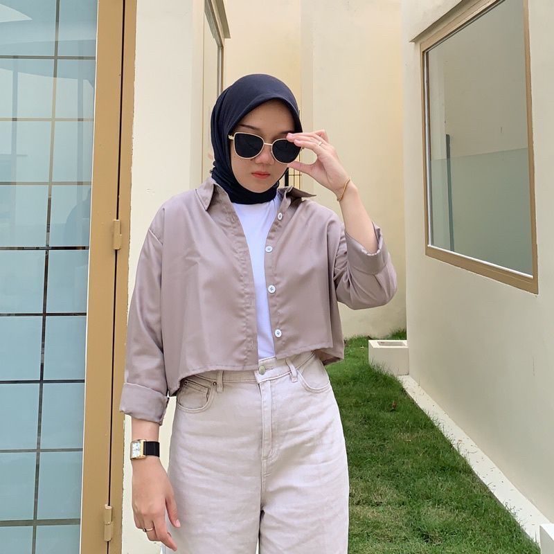 KEMEJA WANITA / CROP / KEMEJA OVERSIZE CROPTOP SHIRT / PLAIN CROP / HANIN CROP OUTER | numma shirt tartan blousewanita