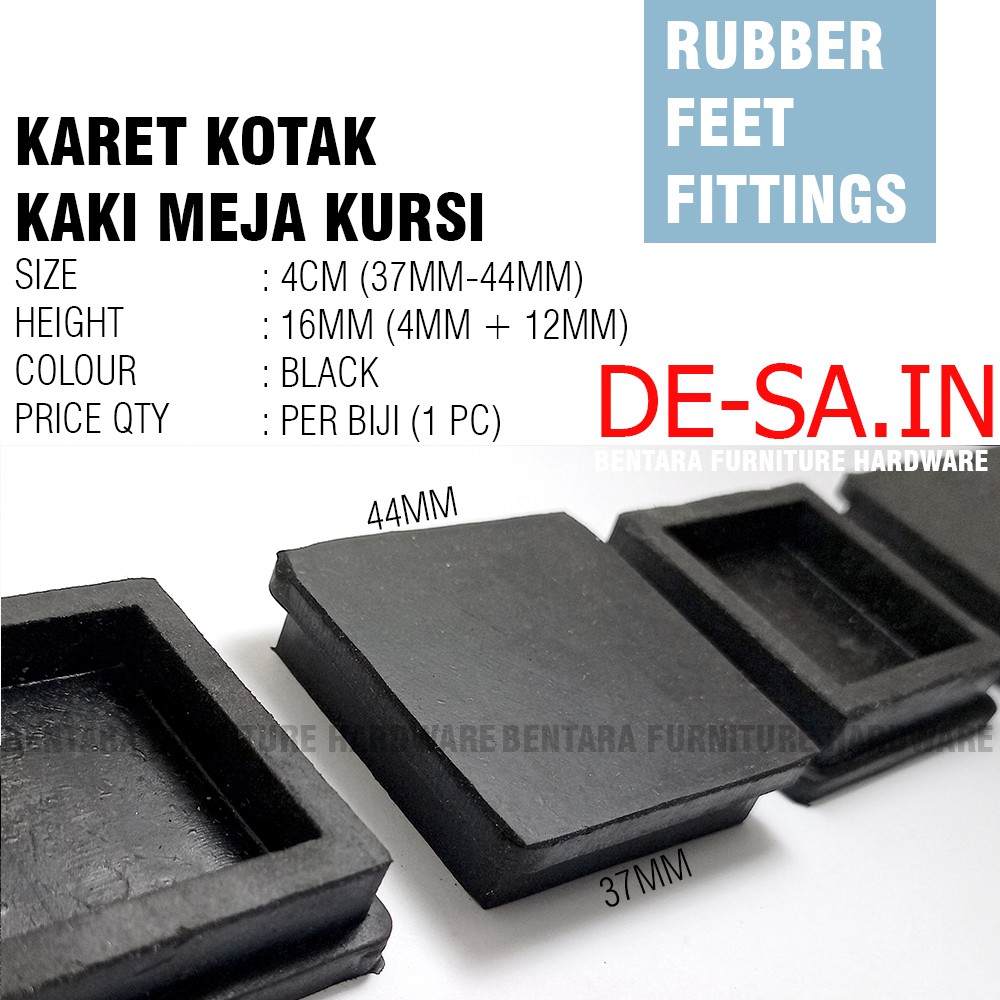 4CM Karet Kotak Pipa Hollow 40X40MM - Karet Hollow Hitam Kaki Meja Kursi Anti Slip Rubber Pad