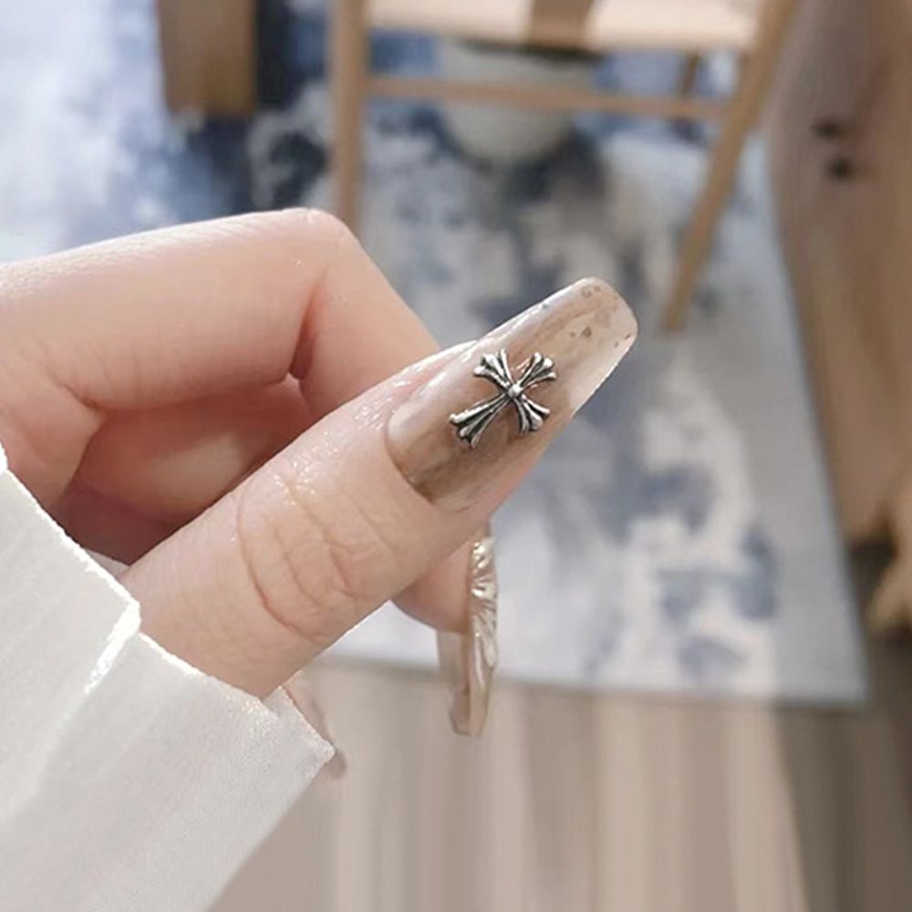 MXBEAUTY Mixed Cross Metal Rivet Silver DIY Nail Art Decorations 3D Nail Rivets Gold Charm Manicure Accessories 50Pcs/Pack Punk Style Vintage Nail Studs Jewelry/Multicolor