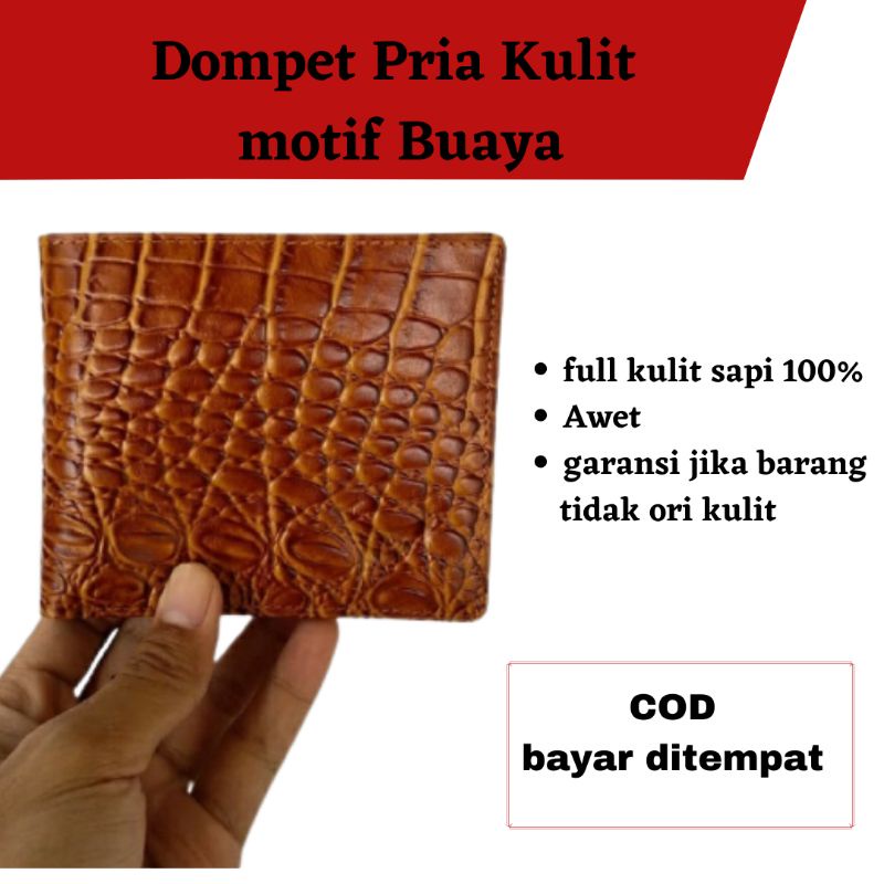 dompet pria kulit asli dompet lipat kulit sapi original motif kulit buaya