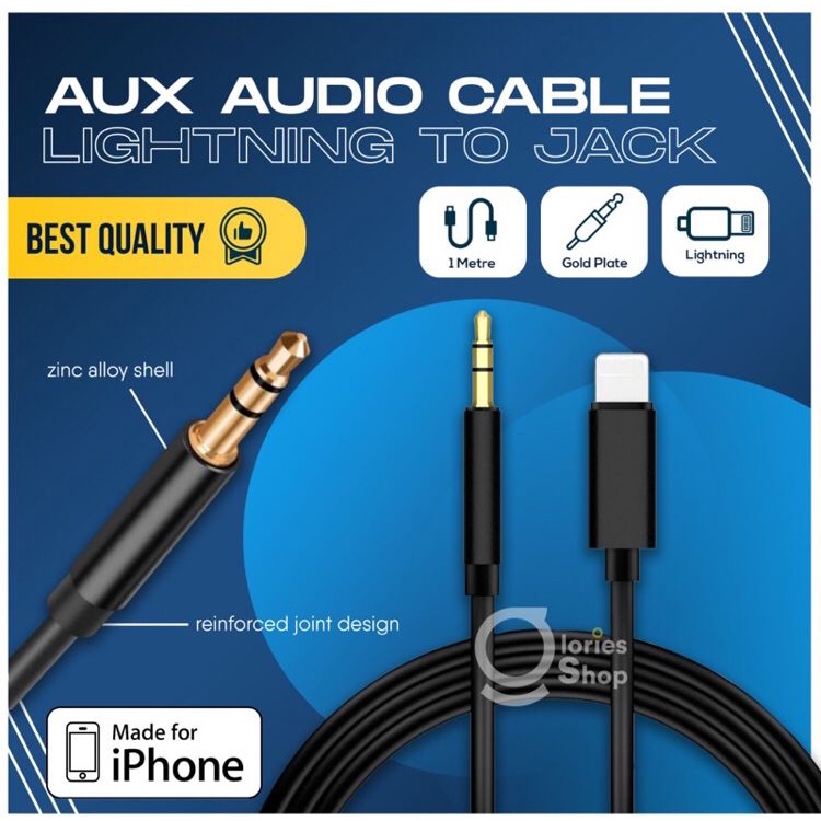 Kabel audio Aux Lightning to jack 3.5mm iphone 7 / 8 / 8plus / X / 11 / 11 pro max / 12 / 13 max kabel audio iphone kompatibel