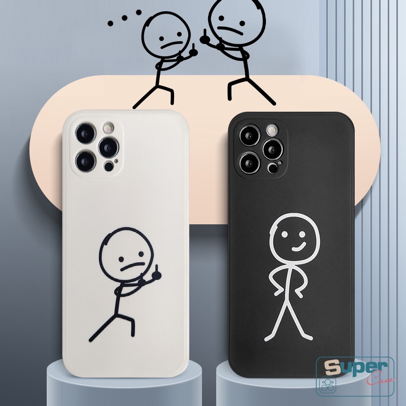 Infinix Hot 9 12 10 11 Play 12pro Smart 4 5 6 Plus Hot 11s 9 10t 10s 12i 20 20s 12 11 8 10Lite Note 12 2023 11 12 G96 8 Couple Soft Tpu Cartoon Matchstick Man Straight Edge Cover
