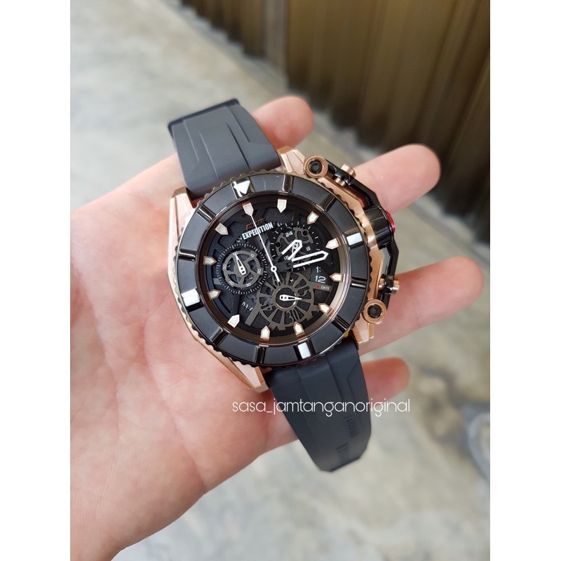 Jam Tangan Expedition EXP E 3009 Original Hitam Rosegold Cowok