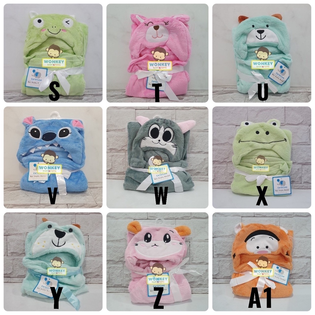 Selimut Bayi Topi Karakter / Selimut Bayi Animal / Baby Blanket Boneka Fleece / Selimut Anak Hoodie