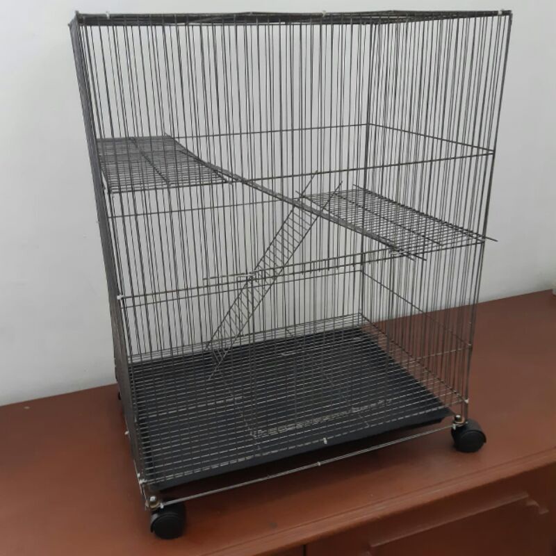 Kandang kucing hewan 3 tingkat 61x42x77 plus roda kandang kelinci dan hewan lain-3