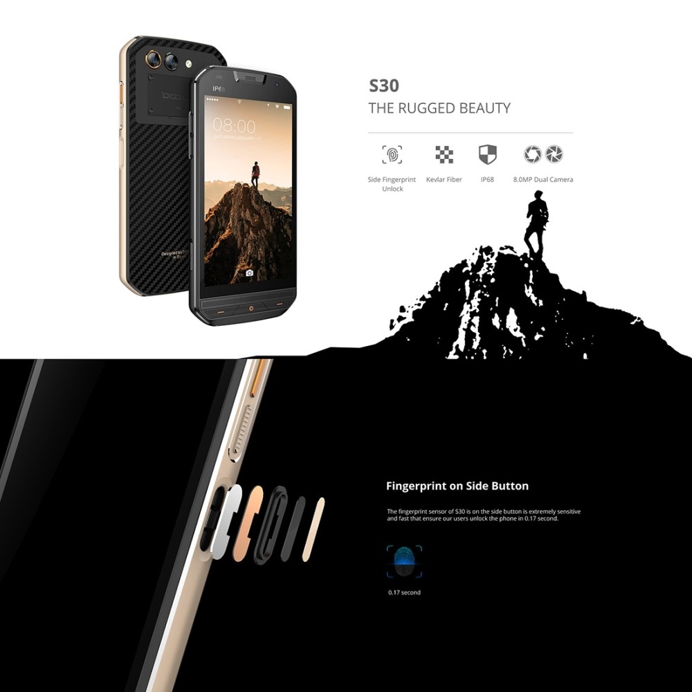 DOOGEE S30 2 GB 16 GB Android 7.0 Smartphone IP68 Tahan Air 5.0 sidik jari 5 V/2A Biaya