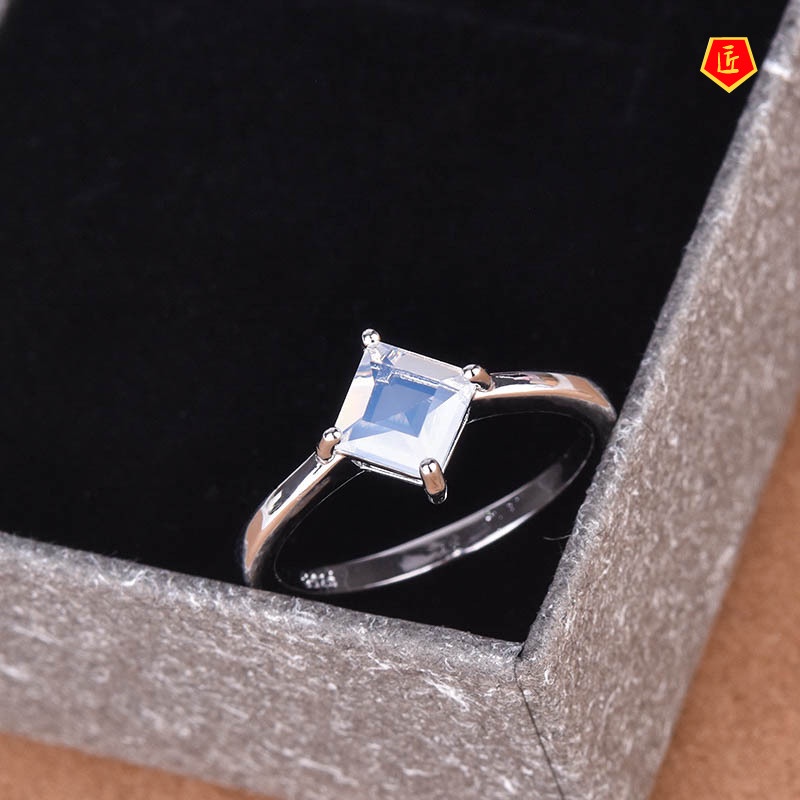 [Ready Stock]Inlaid Square Moonstone Ring Classic Simple