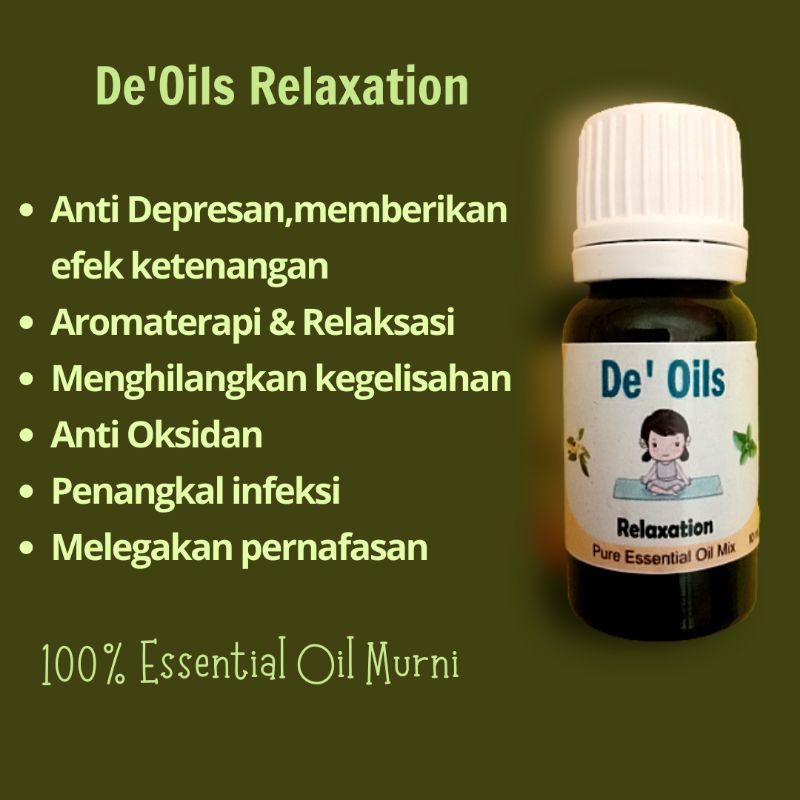 De'Oils RELAXATION Essential Oil Murni Berkualitas Aromateraphy Imune Booster Pure Essential Oil Difuser Humidifier Anti virus alami