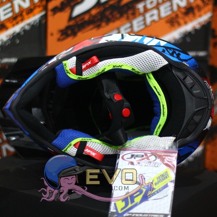 HELM JPX CROSS_FOX1 SERI X6 - BLACK DOFF / BLUE + GOOGLE SNAIL (ONGKIR 2 KG) HELM JPX TERBARU