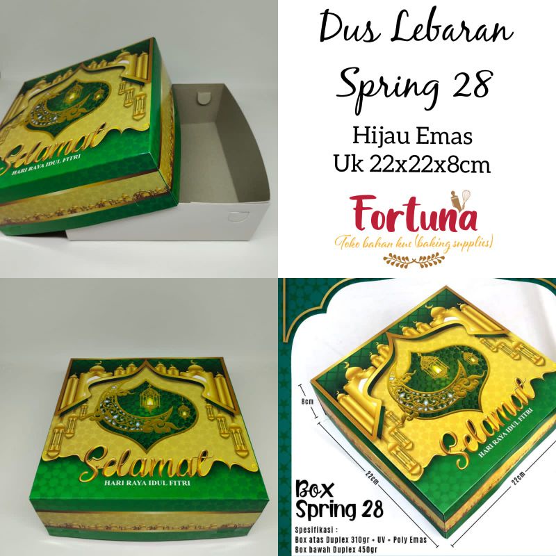 

Dus Lebaran Spring 28 Hijau Emas (22x22x8cm) (1pcs)