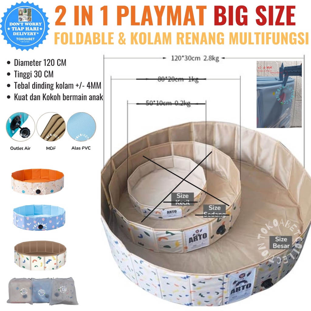 Playmat Foldable dan Kolam Renang Multifungsi Tahan Air Ukuran Besar 2 IN 1 uk 120 X 30 Tebal 4 MM sebagai Perlengkapan Bayi dan Anak sesuai Kebutuhan Baby TOKOABET