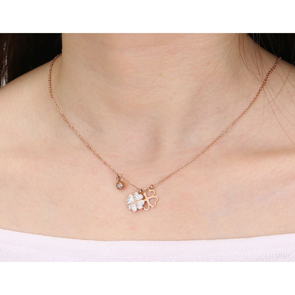 Kalung fashion aksesoris titanium mini korea hadiah wanita cewek 316L anti karat KK014 clover