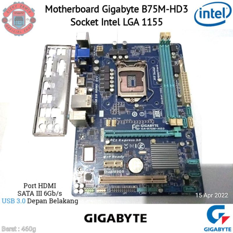 Motherboard Gigabyte B75M-HD3 Socket Intel LGA 1155 + Backpanel • Mainboard Mobo B75 B75M HDMI USB 3